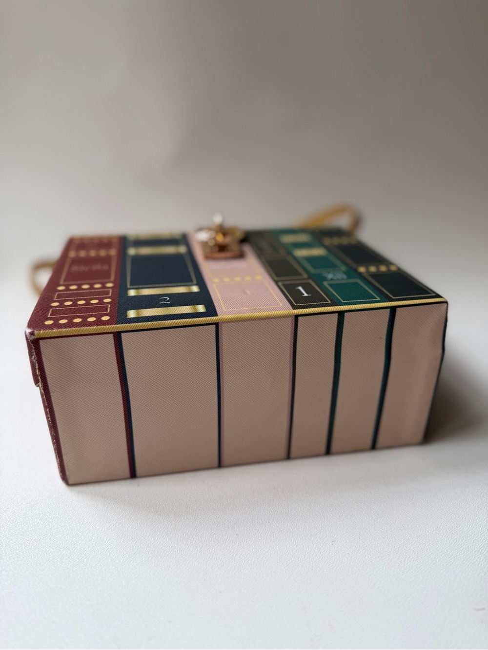 Book Box Crossbody Bag in Green, Burgundy, Blush & Gold - Picture 9 of 15